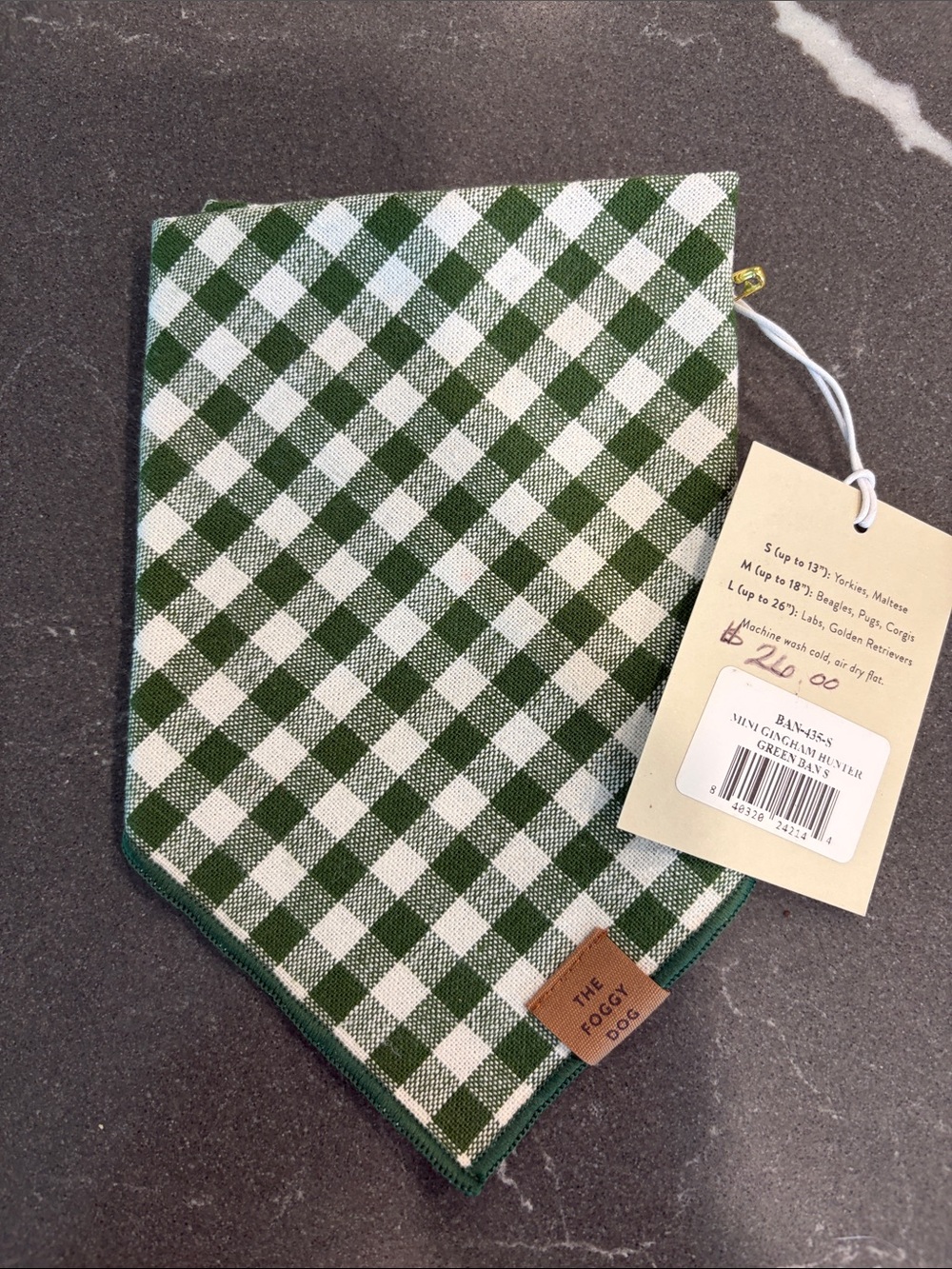 The Foggy Dog Green and White Gingham Pet Bandana